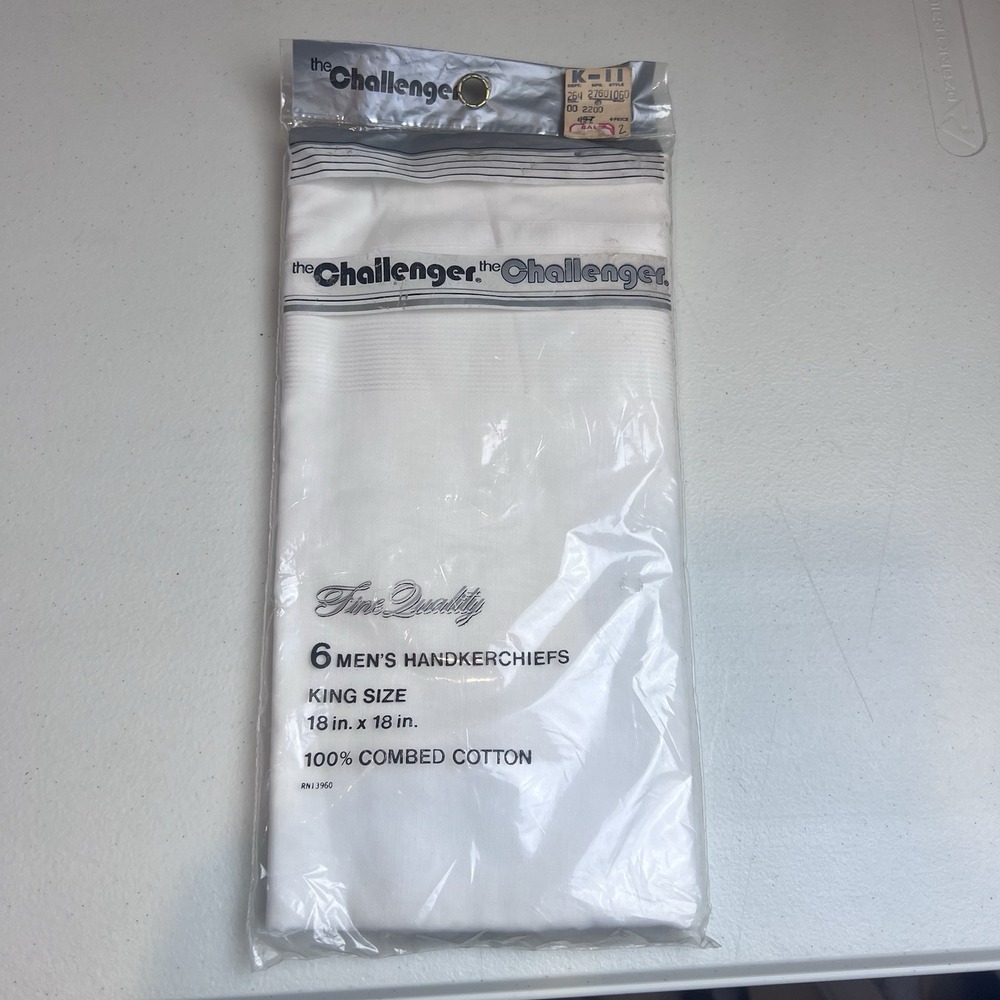 Challenger Mens King Size Handkerchiefs‎ 18X18 Sold by Kmart White Pack of 6